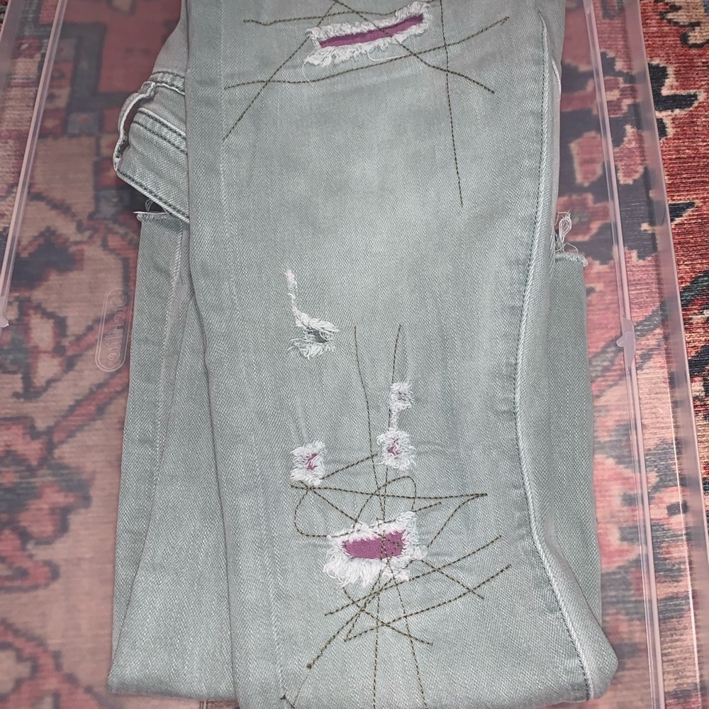Pilcro, Anthropologie Green Straight Leg Jeans with Distressed Style - Picture 4 of 11